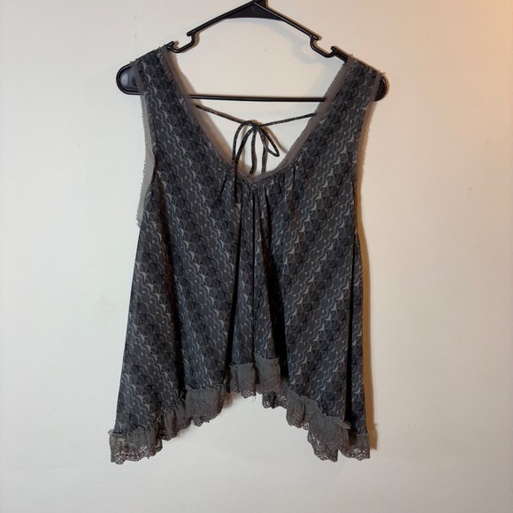 Free People Trapeze Tank Top Lace Trimmed Gray Sleeveless Blouse Medium - Picture 1 of 7